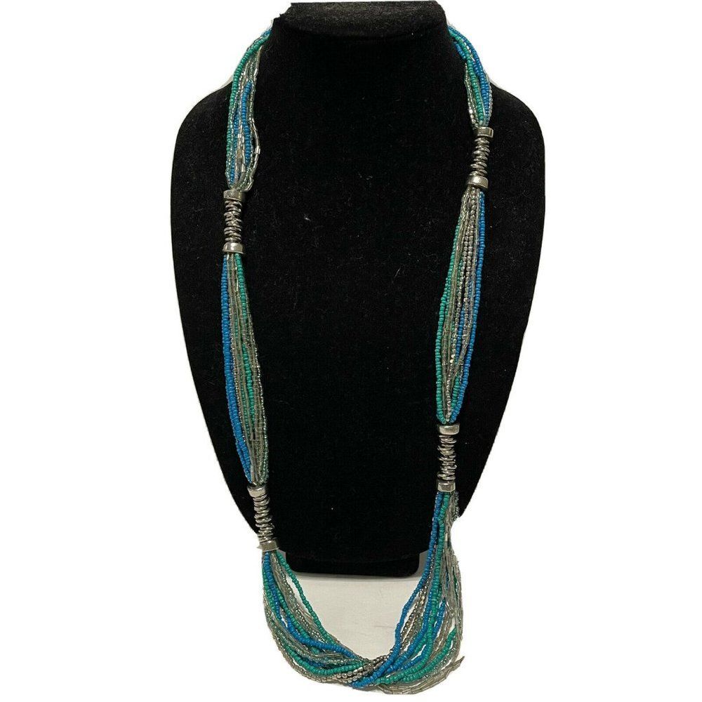 Ann Taylor Loft 37” Long Turquoise Seed Bead Boho Multi Strand Necklace